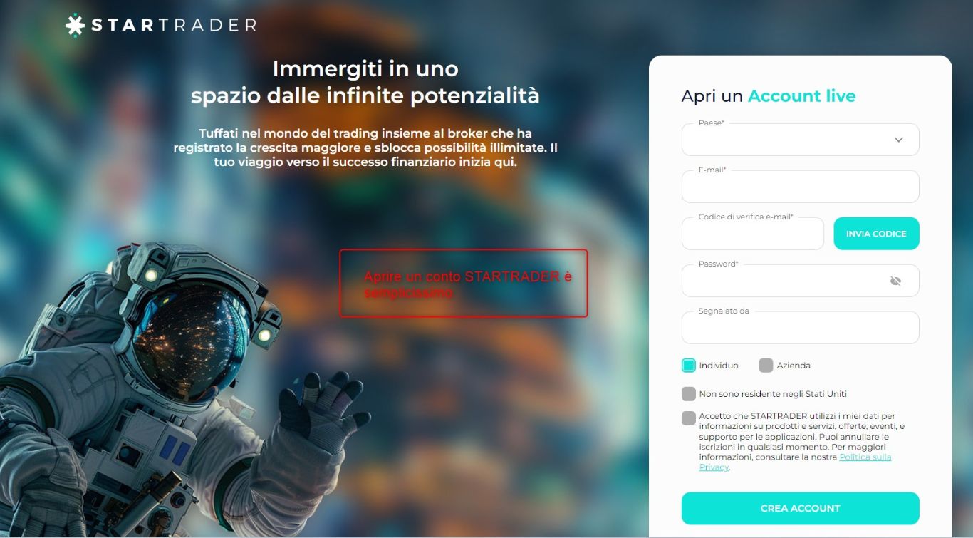 Apertura di un conto STARTARDER Apertura di un conto STARTARDER